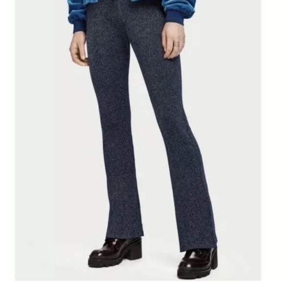 Scotch & Soda Navy And Silver “Quinn” Ribbed Knit Pants - Picture 1 of 16